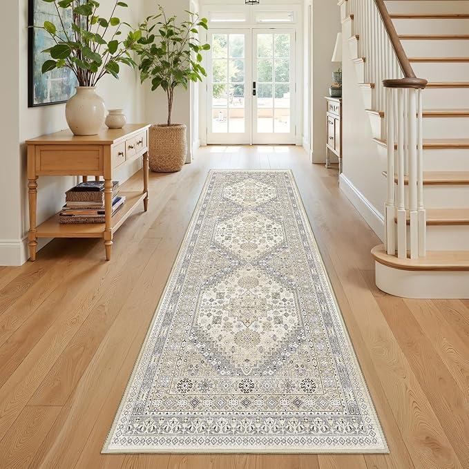 Kitchen Runner Rug Non Slip Washable 2.5x8, Soft Low Pile Entryway Rug Runners for Hallways,Carpet Runner for Living Room,Kitchen, Laundry, Bathroom(Beige,2.5'x8')