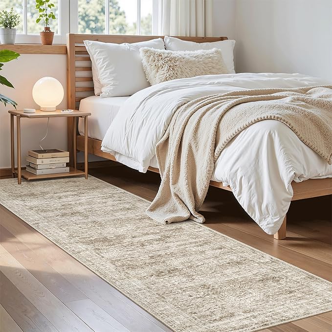 Soalmost Runner Rug 2'x8' Washable Non-Slip Runner Rugs for Kitchen Bathroom Laundry Room Brown Vintage Floor Carpet Runners for Hallway Entryway
