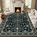 Area Rugs 10x12 Living Room Rug: Washable Rug Soft Vintage Boho Medallion Carpet Indoor Floor Non-Slip Stain Resistant Large Carpets for Bedroom Dining Room Farmhouse Nursery Home Office Black