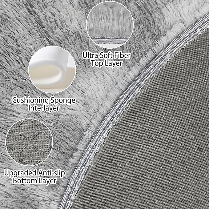 Tie Dye Grey Round Rugs Small 3x3 ft Fluffy Circle Rug Furry Carpet Shaggy Circular Fuzzy Plush Area Rug for Girls Bedroom Kids Room Living Room Nursery Cute Room Decor Pet mat Doormat