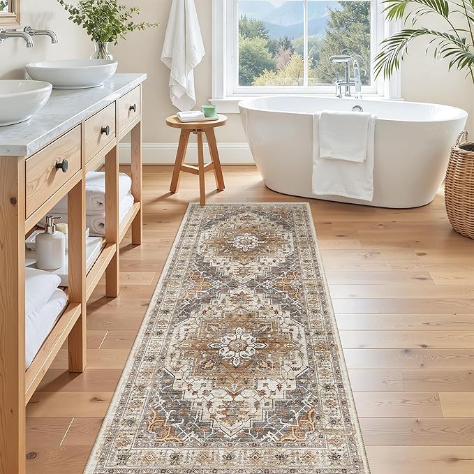 Madane Hallway Runner Rug - 2x5 Rug Runner Washable Runner Rugs Non-Slip Low-Pile Kitchen Runner Rug Laundry Room Rug Throw Carpet for Entrance Bedroom Living Room (2'x5', Turmeric/Grey)