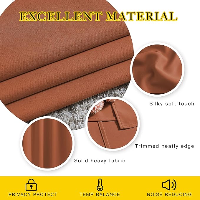 NICETOWN Blackout Large Window Curtains 84 inches Long - Grommet Room Darkening Sliding Door Thermal Curtains & Drapes Sound Block for Bedroom/Living Room (Burnt Orange, 2 Panels, W66 x L84)