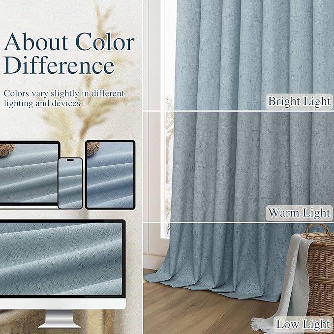 Guken 100% Blackout Linen Curtains 90 Inch Length 2 Panels Set for Living Room Bedroom Back Tab Thermal Insulated Black Out Drapes Room Darkening Farmhouse Style for Bedroom Window Curtains 52x90
