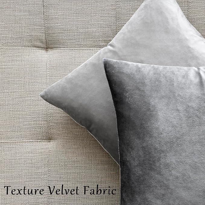 GIGIZAZA Velvet Dark Grey Throw Pillow Covers,20x20 Square Pillow Covers Set of 2 Decorative Modern Pillows for Living Room Couch Sofa Luxury Solid Pillow Cases