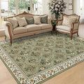 Large Entryway Rug 3x5 Floral Washable Area Rugs Vintage Soft Non-Slip Small Floor Carpet Doormat Stain Resistant Low-Pile Ultra-Thin Entry Mat for Bedside Kitchen Green