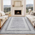 GarveeHome 9x12 Large Modern Gray Area Rug Distressed Bordered Rug Soft Non Shedding Floor Carpet, Geometric Rug, Washable Non Slip Rug, Low Pile Indoor Area Rug for Living Room, Bedroom