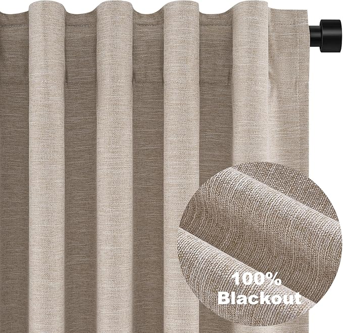Topfinel Linen Blackout Curtains 63 Inch Long for Livingroom Bedroom 2 Panels Set Room Darkening Curtains 63 Inches Length Drapes for 64" Window Energy Saving Noise Reducing Nursery (52" W x 63" L)