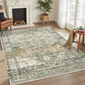 Soalmost 5x7 Area Rugs Low Pile Indoor Washable Trendy Faded Style Rugs for Bedroom Living Room Dining Room Foldable Non-Slip Thin Print Mat Green Olive Beige
