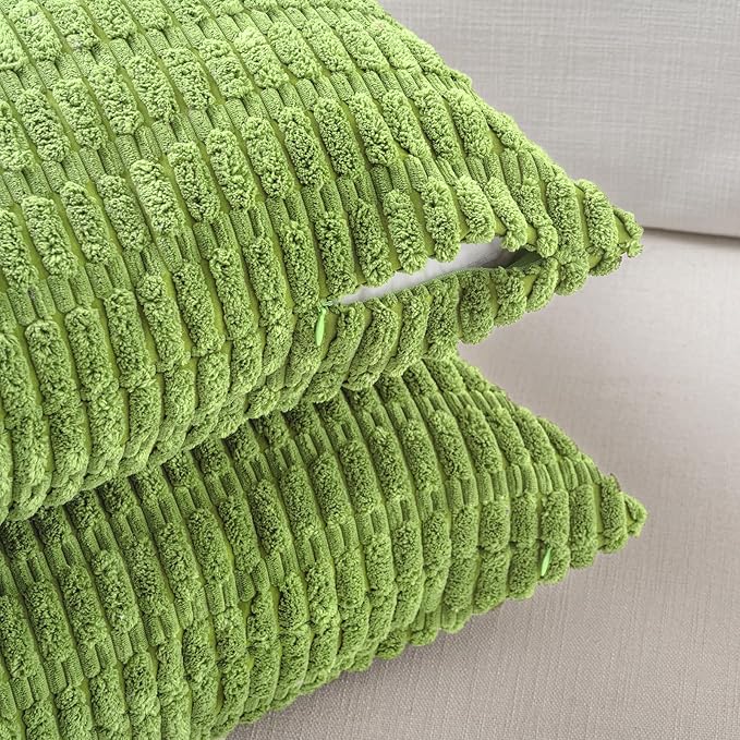 Fancy Homi 4 Packs Boho Lime Green Decorative Throw Pillow Covers 12x20 Inch for Couch Bed Sofa, Rustic Modern Farmhouse Home Decor, Soft Plush Corduroy Cute Rectangle Cushion Case 30x50 cm