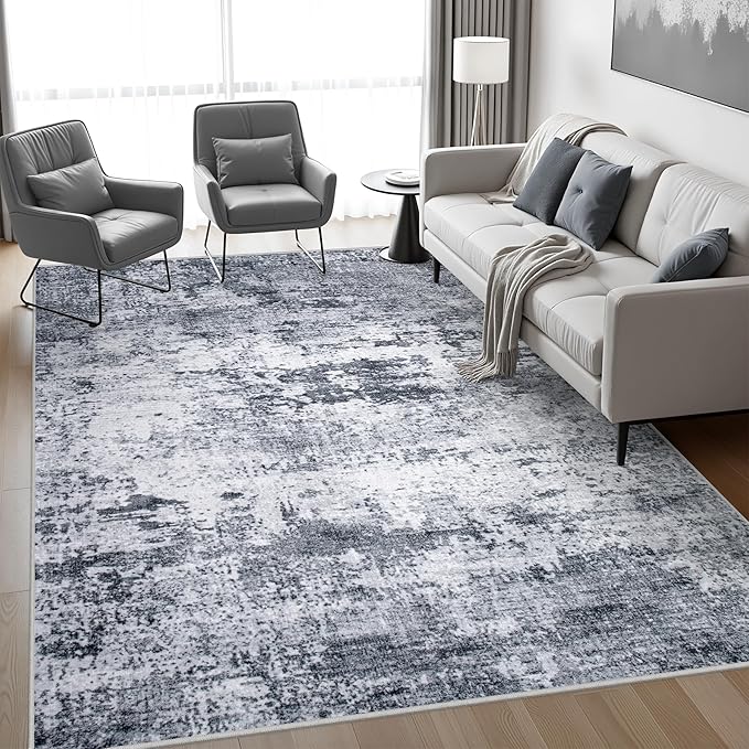 6x9 Area Rug Living Room Rug: Washable Modern Abstract Soft Thin Rug Indoor Floor No Slip Stain Resistant Carpet for Bedroom Dining Room Farmhouse Nursery Home Office - Grey