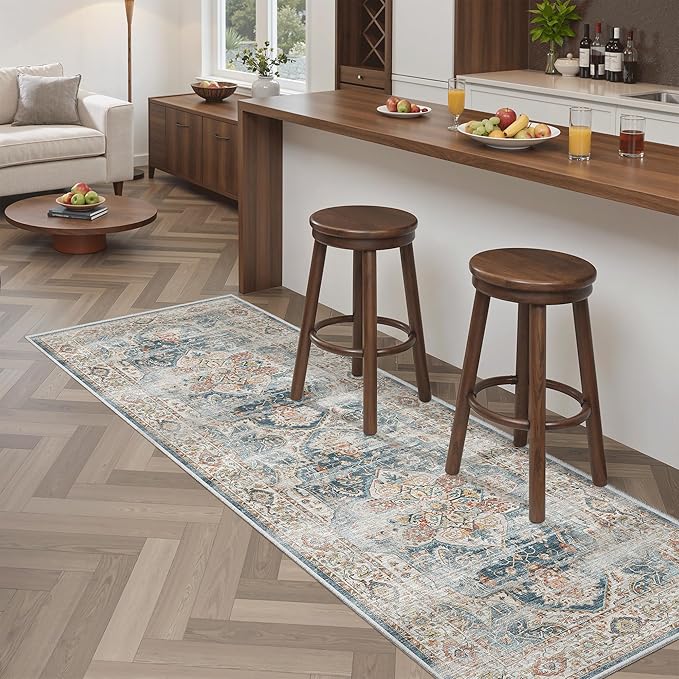 Madane Washable Runner Rug - 2x6 Rug Runners for Hallways 6 Feet Non Slip Vintage Kitchen Runner Rug Ultra-Thin Bathroom Runner Rugs Carpet Laundry Room Bedroom (2x6ft, Navy)