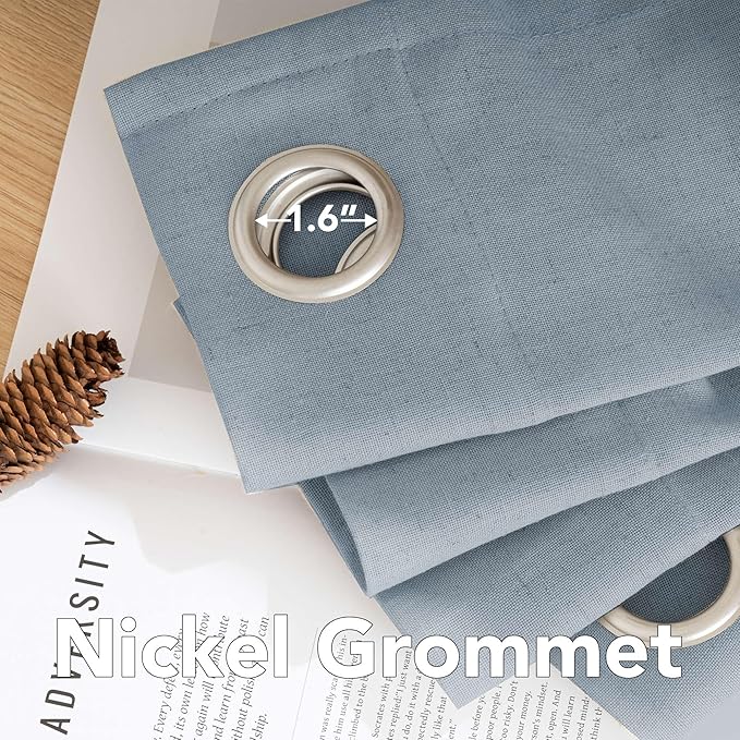 H.VERSAILTEX Living Room Linen Curtains Home Decorative Nickel Grommet Curtains Privacy Added Energy Saving Light Filtering Window Treatments Draperies for Bedroom, Stone Blue, 2 Panels, 52 x 63 Inch