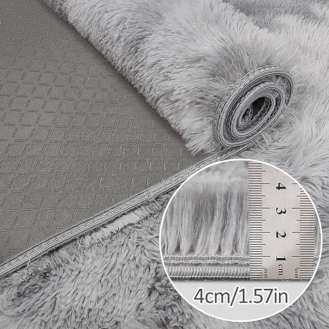 Super Soft Fluffy Living Room Area Rug 2x5 ft Tie-Dyed Light Grey Shaggy Furry Carpet Washable Non-Slip Floor Rugs Bedroom Bedside Nursery Rug Fuzzy Boys Girls Dorm Home Decor Aesthetic