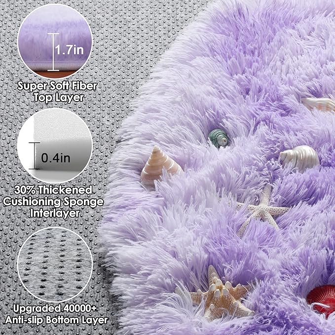 ONASAR Round Rugs 5ft for Bedroom Living Room, Tie-Dyed Purple Fluffy Circle Area Rug for Kids Girls Boys Teen, Soft Plush Shaggy Carpet for Nursery Dorm Classroom Playroom Home Decor Aesthetic