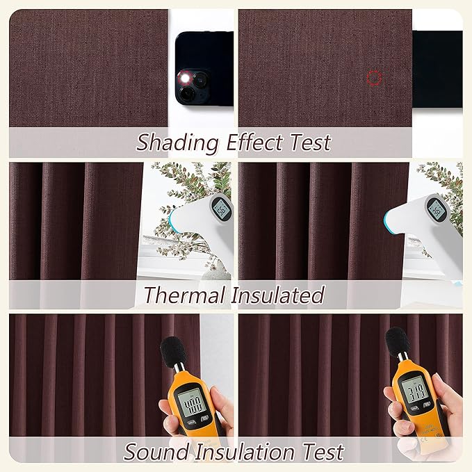 Guken 100% Blackout Curtains 102 Inch Length 2 Panels Set for Living Room Bedroom Back Tab Thermal Insulated Black Out Linen Drapes Room Darkening Reddish Brown,52x102