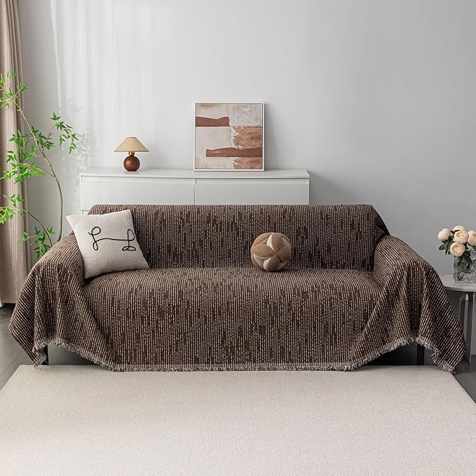 MYSKY HOME Couch Covers for 2 Cushion Couch Sofa, Chenille L Shape Sectional Couch Cover - Pet-Friendly, Machine Washable, Non-Slip Sofa Protector for Dogs, Kids, 71"x118", Deep Chocolate