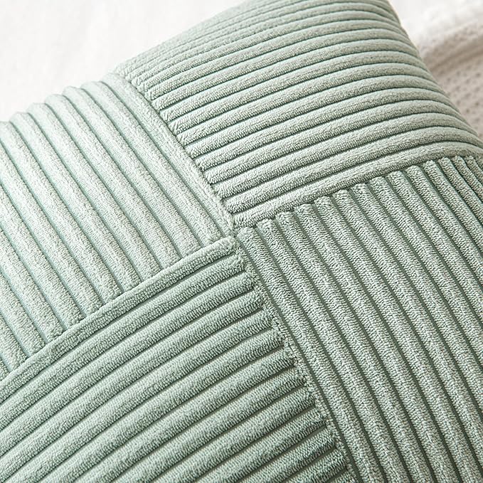 MIULEE Greyish Green Decorative Euro Sham Pillow Covers 24x24 Inch for Bed Couch Sofa Spring Decor Pack of 2 Boho Farmhouse Throw Pillows Soft Cross Corduroy Patchwork Textured Cushion Cases