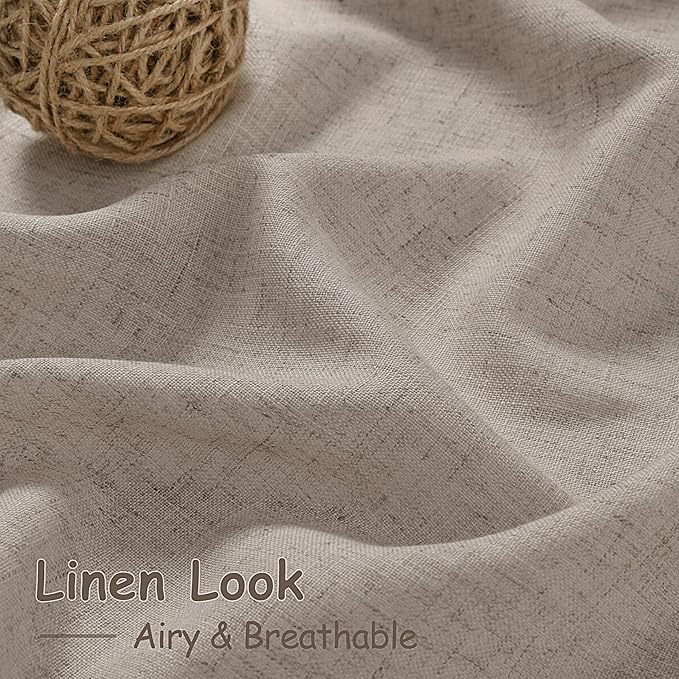 Nanspring Extra Long 120 Inch Curtains for Living Room Ecru Flax Linen Light Filtering Semi Sheer Curtain Back Tab Rustic Decor Boho Burlap Floor to Ceiling High Window for Bedroom 52x120, 2 Panels