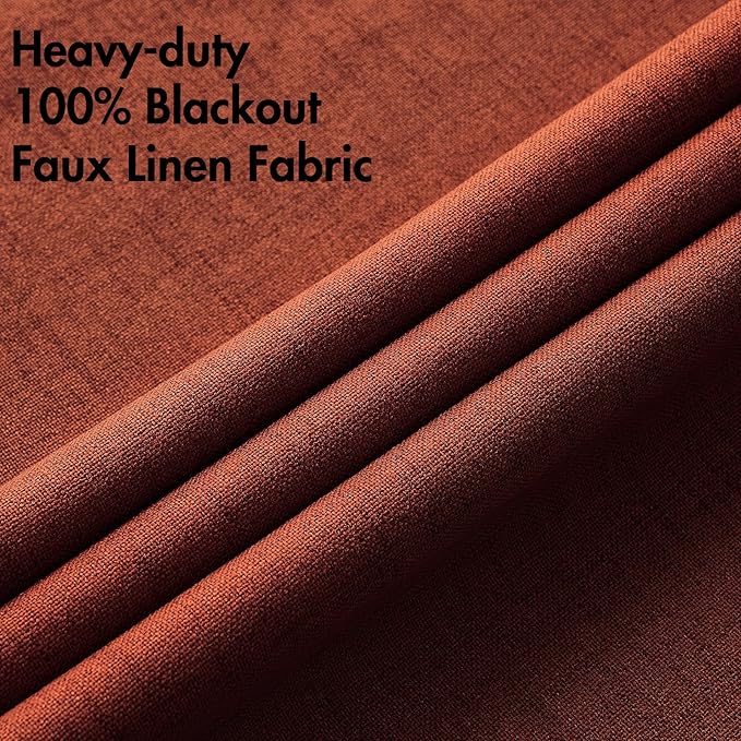 MIULEE 100% Blackout Linen Curtains Thermal Insulated Burnt Orange Fall Curtains Grommet Room Darkening for Living Room Bedroom Nursery Rust Terracotta 42 x 84 (2 Panels)