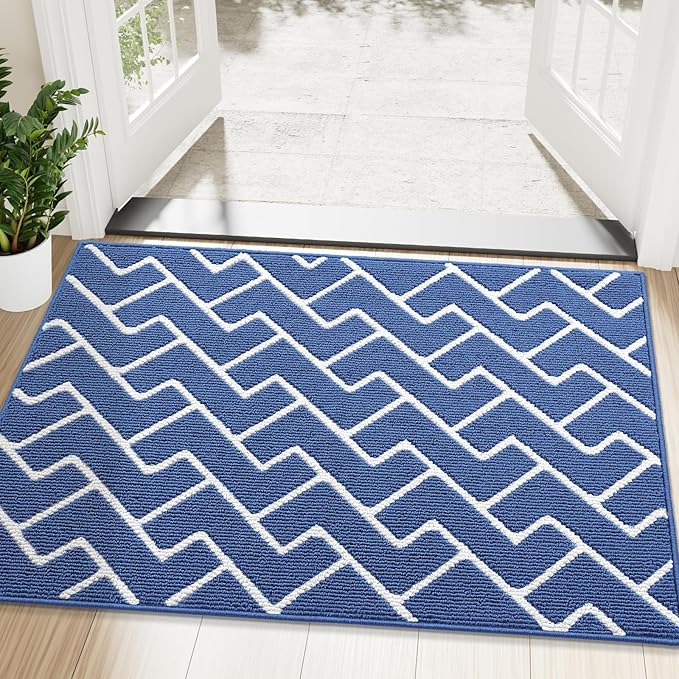 OLANLY Front Door Mat, Non-Slip Rubber Backing, Dirt Resistant and Absorbent, Washable, Easy to Clean Low-Profile Indoor Doormat for Back Door, Entryway, Inside Entrance, 48x32, Navy