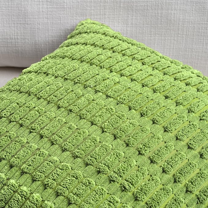 Fancy Homi 4 Packs Boho Lime Green Decorative Throw Pillow Covers 20x20 Inch for Couch Bed Sofa, Rustic Modern Farmhouse Home Decor, Soft Plush Corduroy Square Cute Cushion Case 50x50 cm