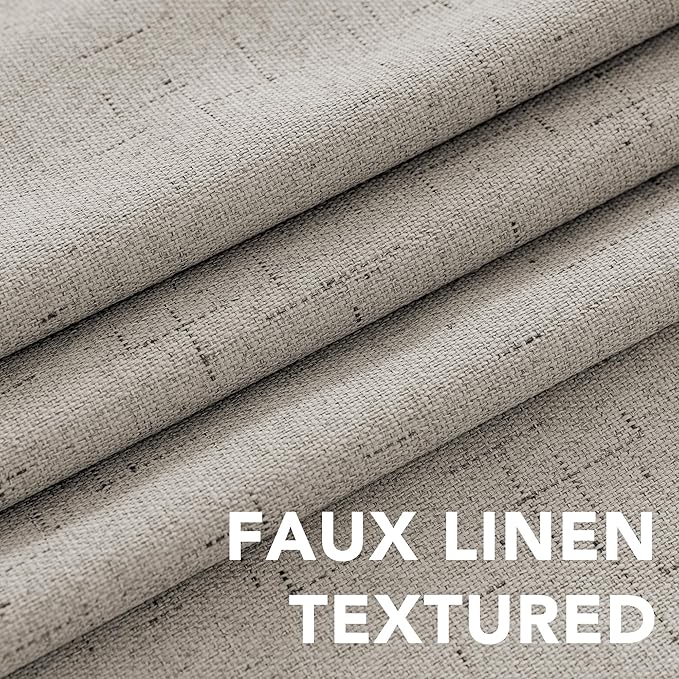 H.VERSAILTEX Linen Blackout Curtains 45 Inches Long 100% Absolutely Blackout Thermal Insulated Textured Linen Look Curtain Draperies Anti-Rust Grommet, Energy Saving with White Liner, 2 Panels, Stone
