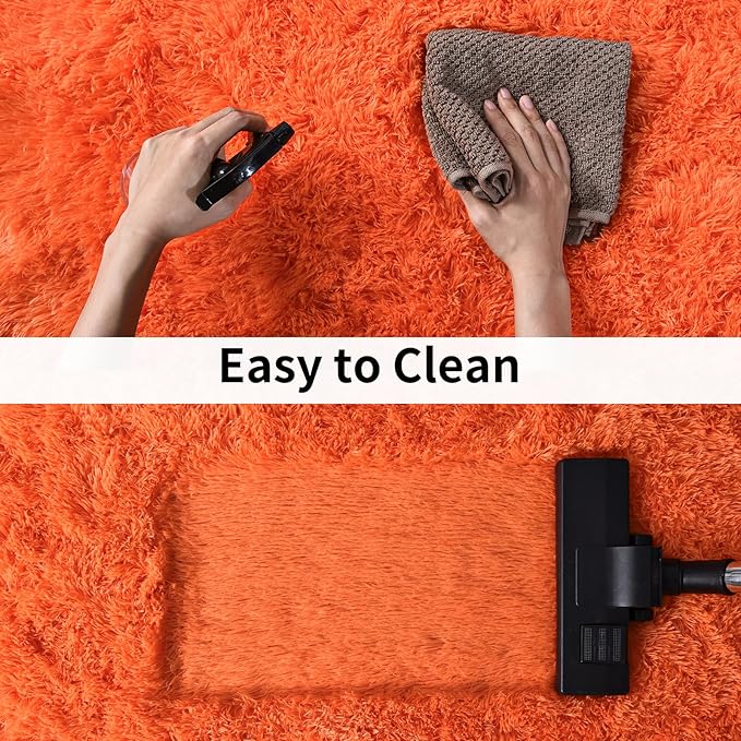 Soft Runner Rugs for Bedroom Hallways, 2x3 Orange Fluffy Shag Throw Area Rug Non Slip for Bedside Dorm, Long Shaggy Furry Carpet for Nursery Living Room