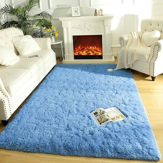 LOCHAS Ultra Soft Indoor Modern Area Rugs Fluffy Living Room Carpets for Children Bedroom Home Decor Nursery Rug 5.3x7.5 Feet, Cobalt Blue