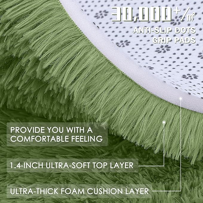 OLANLY 5x7 Machine Washable Large Area Rugs for Living Room, Bedroom, Soft Fluffy Shaggy Bedside Rug, Indoor Floor Carpet for Kids Girls and Boys, Dorms, Nursery, Home Decor Aesthetic, Green