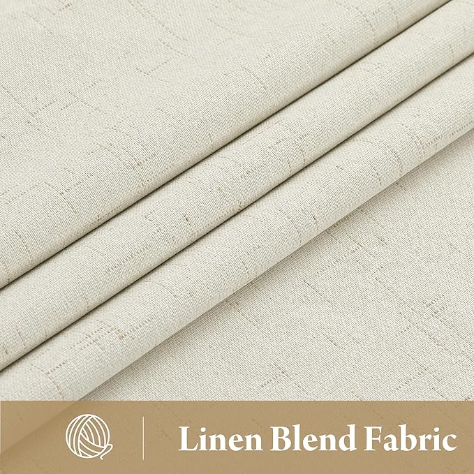 RYB HOME Cream White Linen Blackout Curtains, 100% Blackout Thermal Insulated Boho Farmhouse Window Curtain Panels for Living Room, Back Tab & Rod Pocket, 52" W x 84" L, 2 Panels Set