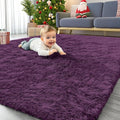 OLANLY Area Rugs for Living Room Bedroom, Machine Washable 4x5.9 ft Soft Fluffy Shaggy Bedside Rug, Indoor Floor Carpet for Kids Girls and Boys, Dorms, Nursery Rooms, Home Decor Aesthetic, Dark Purple