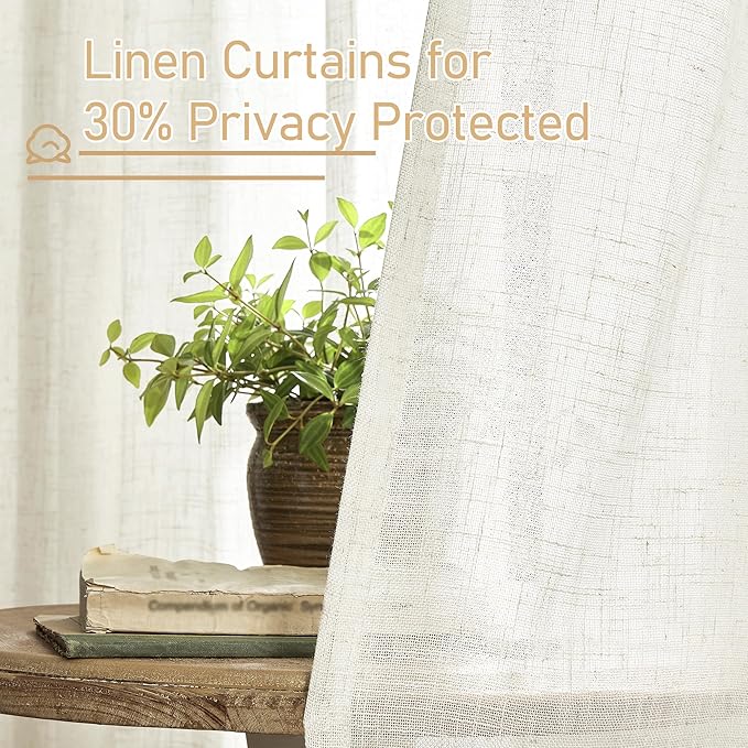 LAMIT Cream Linen Curtains for Living Room 84 inch Length 2 Panels, Light Filtering Semi Sheer Panels Back Tab and Rod Pocket Boho Drapes for Bedroom/Farmhouse, 42 x 84 Inch