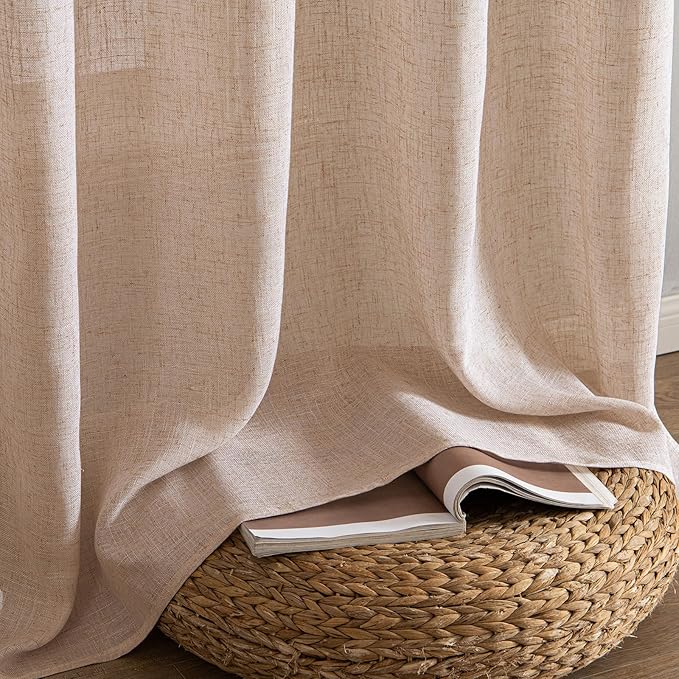 MIULEE Natural Beige Linen Curtains 63 Inch Length 2 Panels for Bedroom Living Room, Soft Linen Textured Window Drapes Semi Sheer Light Filtering Back Tab Rod Pocket Farmhouse Burlap Look Decor