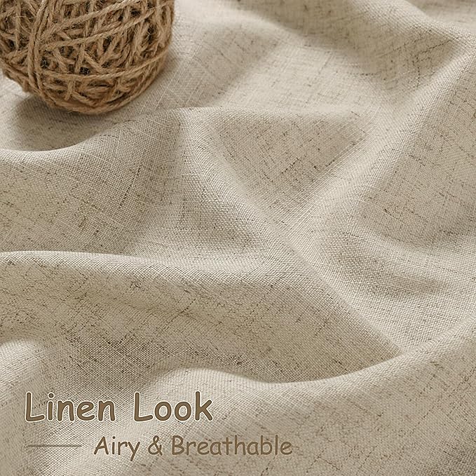 Nanspring Eggshell Beige Curtains 108 Inches Long for Living Room Linen Light Filtering Semi Sheer Curtain Back Tab Rustic Decor Neutral Floor to Ceiling High Window for Bedroom 52x108, 2 Panels