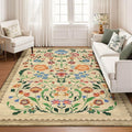 GarveeHome Washable Rug 9x12 Area Rugs for Living Room, Floral Rug for Bedroom, Soft Vintage Non Slip Throw Rugs with Rubber Back, Low Pile Stain Resistant Boho Floral Carpet for Dining Room, Beige