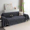 MYSKY HOME Boho Couch Cover Navy Sofa Covers with Tassel Farmhouse Sofa Slipcover Simple Couch Protector for Dogs Chenille Sectional Couch Covers L Shaped Couch Cushion Covers, 91"x 134"