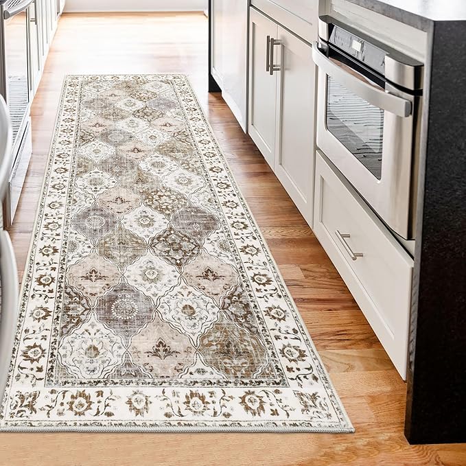 HEBE Hallway Runner Rug 2'x6' Washable Vintage Distressed Area Rugs Non Slip Laundry Rug Runner Boho Floor Carpet Runners for Hallways Entryway Laundry Room Kitchen Bathroom