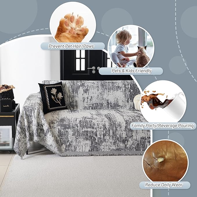 MYSKY HOME Couch Cover for Sectional Sofa Set Abstract Geometric Furniture Sofa Cover Washable for Dog Cat Pet Couch Cover 3 Seat Sofa Chenille Couch Protector Multi Use Couch Covers Blanket,91" X150"