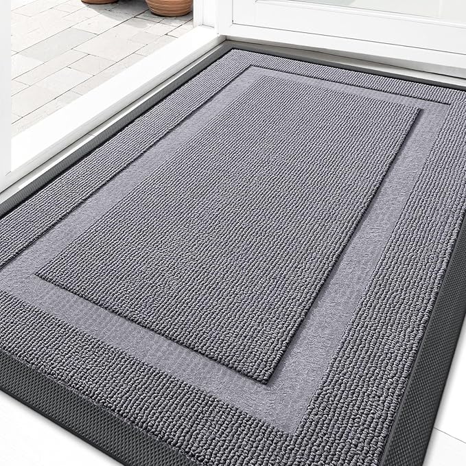 OLANLY Front Door Mat Indoor Outdoor Entrance, Waterproof All-Season, All-Weather Doormat, Sturdy Natural Rubber, Low Profile, Easy Clean Patio Porch Entryway Mat, 33x21, Classic Gray