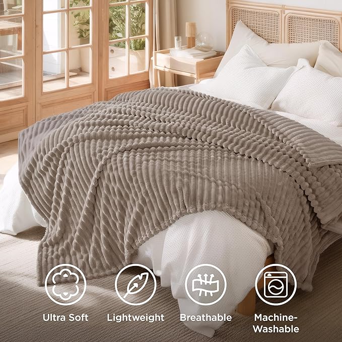 Bedsure GentleSoft Light Brown Fleece Blanket for Couch - Cozy Soft Blankets for Women, Cute Small Throws for Girls, 90x90 Inches