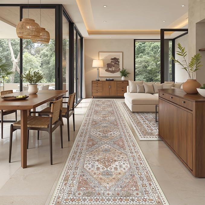 Washable Runner Rug 2.5x16, Non-Slip Long Kitchen Mats for Floor, Vintage Rug for Entryway, Soft Hallway Runner for Dining Room, Bedroom, Living Room(Orange,2.5'x16')
