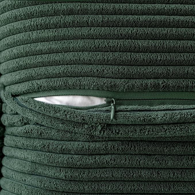 MIULEE Decorative Throw Pillow Covers for Couch Bed Livingroom 12x12 Inch Set of 2 Dark Green Boho Accent Throw Pllows Broadside Striped Patchwork Soft Corduroy Pillowcases
