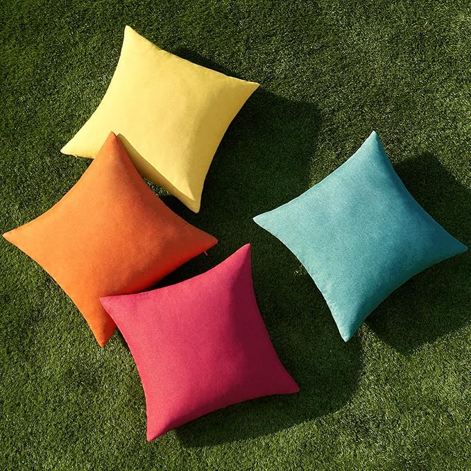 MIULEE Pack of 4 Decorative Outdoor Throw Pillow Covers Linen Waterproof Pillow Covers Farmhouse Cushion Cases for Patio Garden Tent Balcony Couch Sofa 16x16 inch Red/Turquoise