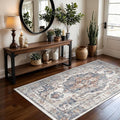 Washable 3x5 Kitchen Area Rugs: Cozy Soft Beside Low Pile Carpet for Living Room Bedroom Indoor Light-weight Doormat Anti-Slip Thin Low-Pile Rug for Entryway Nursery Small Vintage Floor Mat(3x5,Brick)