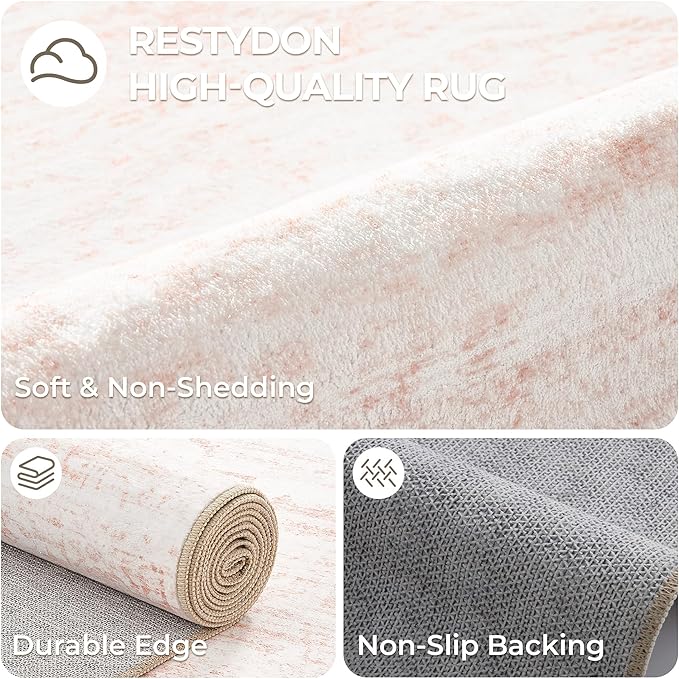 2x12 Runner Rug, Long Hallway Rugs for Dining Room, Living Room, Bedroom, Machine Washable Kitchen Carpet Runner with Rubber Backing, Soft Low Pile Indoor Rug(2'x12', Pink/White)