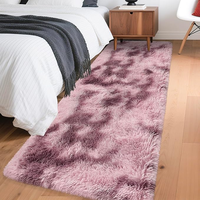 Tie-Dyed Blush 2x6 Machine Washable Runner Rugs for Hallway Soft Fluffy Shaggy Bedside Rugs for Bedroom Living Room Indoor Floor Carpet for Kids Girls and Boys Nursery Rooms Home Decor Aesthetic