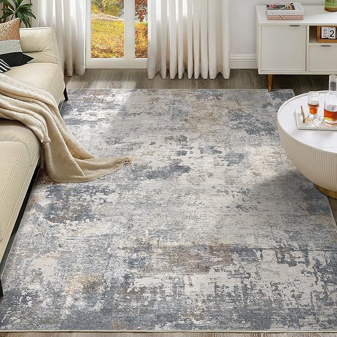 UERMEI 5x8 Area Rug Living Room Rugs - Washable Neutral Modern Abstract Soft Thin Large Rug Indoor Floor No Slip Rug Carpet for Bedroom Under Dining Table Home Office Decor - Blue Grey