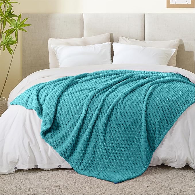 BEDELITE Fleece Twin Blanket for Couch & Bed - 3D Jacquard Decorative Teal Throw, Super Soft and Cozy Warm Fuzzy Blanket All Seasons Suitable, 60x80Inches