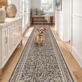 TOPRUUG 2x12 Washable Runner Rug - 12ft Runners for Hallway Non Slip Kitchen Rugs Soft Low Pile Carpet for Bedroom Bathroom Entryway - Stain Resistant Vintage Home Decor (Floral Charcoal, 2X12)