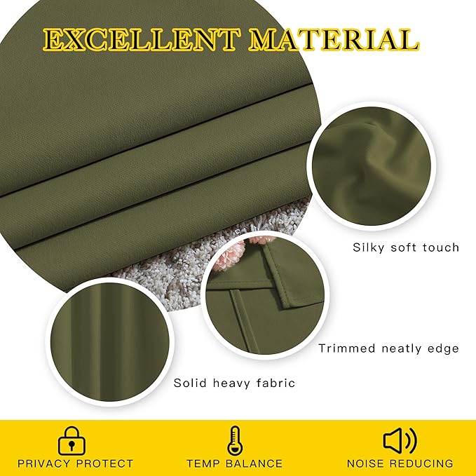 NICETOWN Room Darkening Curtains 63 inches Long for Bedroom, Grommet Thermal Insulated Window Treatments Sound Reducing Drapes for Christmas Day, W46 x L63, Olive, 2 Panels
